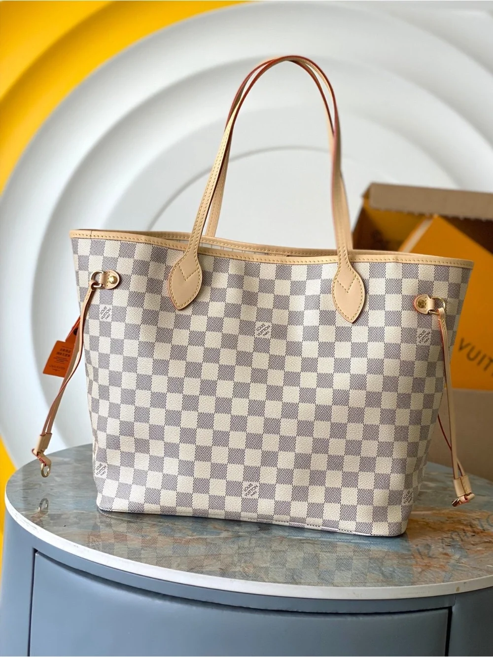 Louis   Vuitton..   Damier Azur Check Canvas Tote in Beige & White